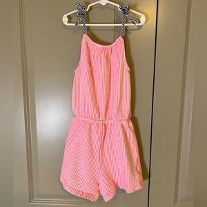 Girls pink and white striped romper with shoulder ties. Like new! Size 8 💕